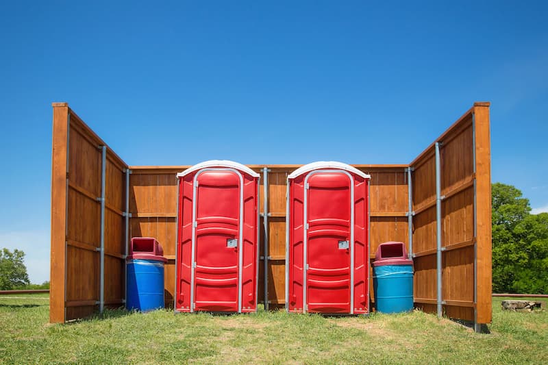 Short-term porta potty units staged for delivery in Rockford, Illinois